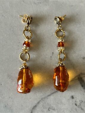 Gold-Tone Faux Amber Drop Earrings